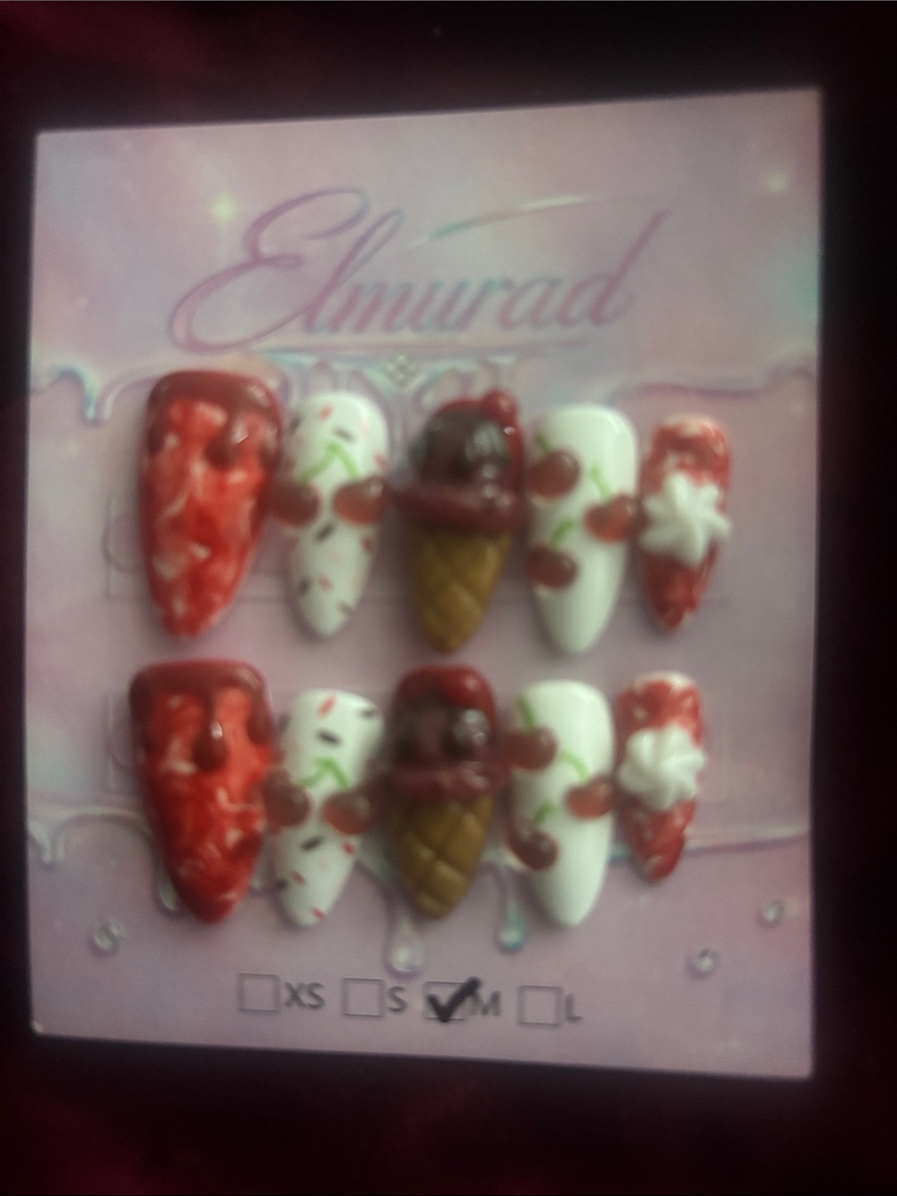 Murad Red, White & Brown 3D Ice Cream Press-On Nail Set
